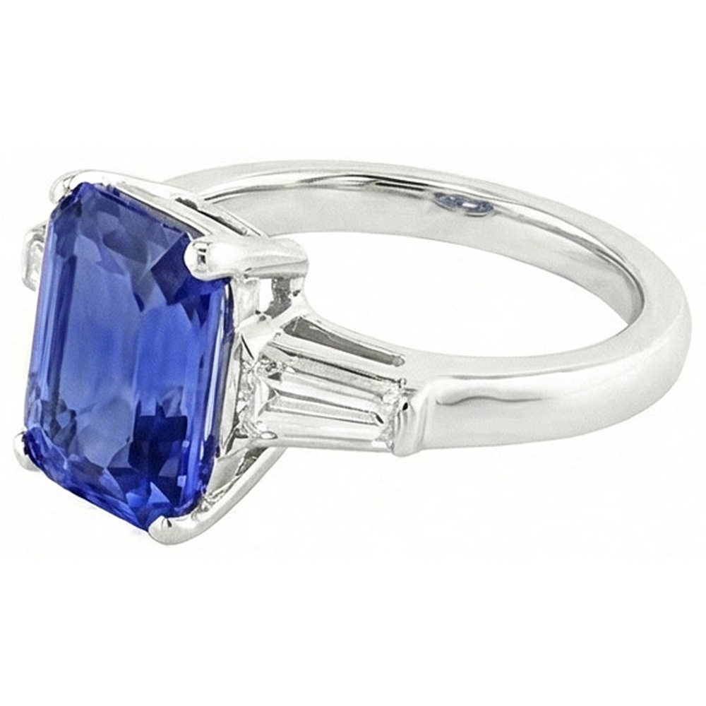 Anello Anniversario Zaffiro Taglio Radiante & Diamanti Naturali Autentici ( non creati in laboratorio ) Baguette 3.50 Carati