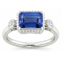 Anello Anniversario con 2,25 carati Zaffiro blu rotondo e diamante rotondo con castone 3 pietre