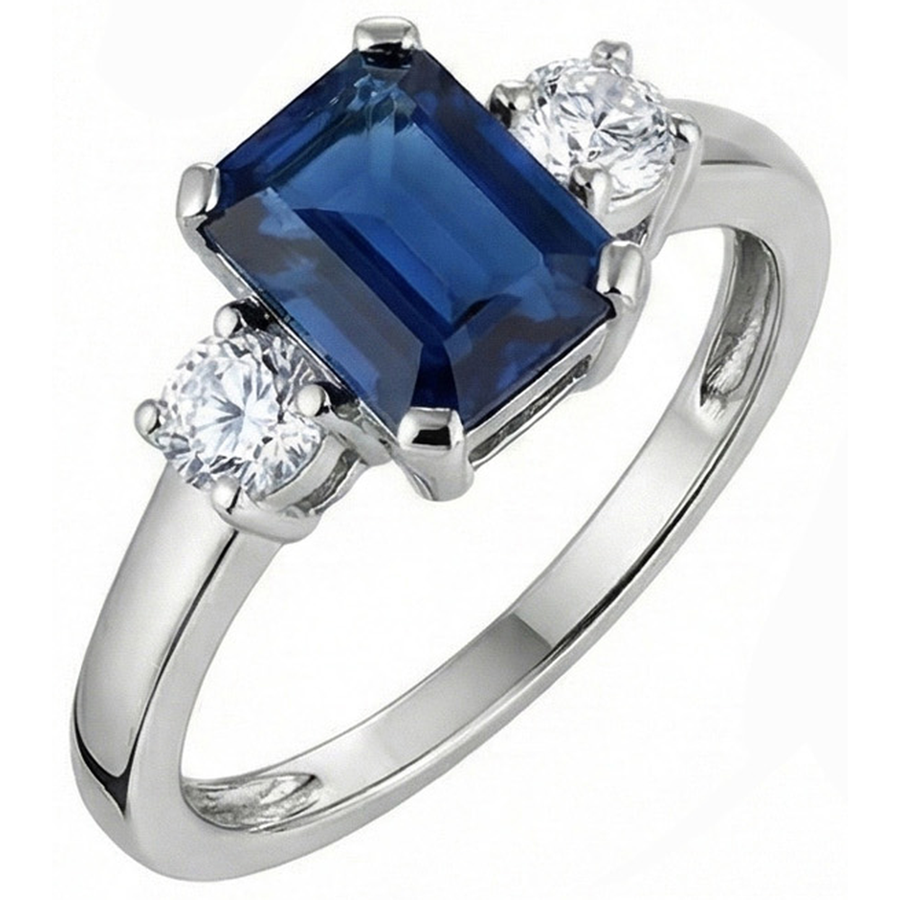 Anello Anniversario con 3 Pietre 2.50 Carati Zaffiro Ceylon Oro Bianco 14K