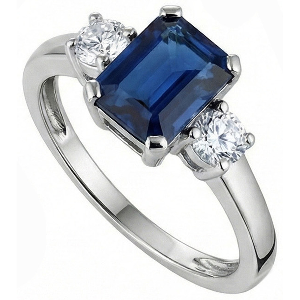 Anello Anniversario con 3 Pietre 2.50 Carati Zaffiro Ceylon Oro Bianco 14K