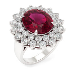 Anello Anniversario con Diamante Naturale Autentico ( non creato in laboratorio ) e Tormalina Taglio Ovale Rosso 6 Carati