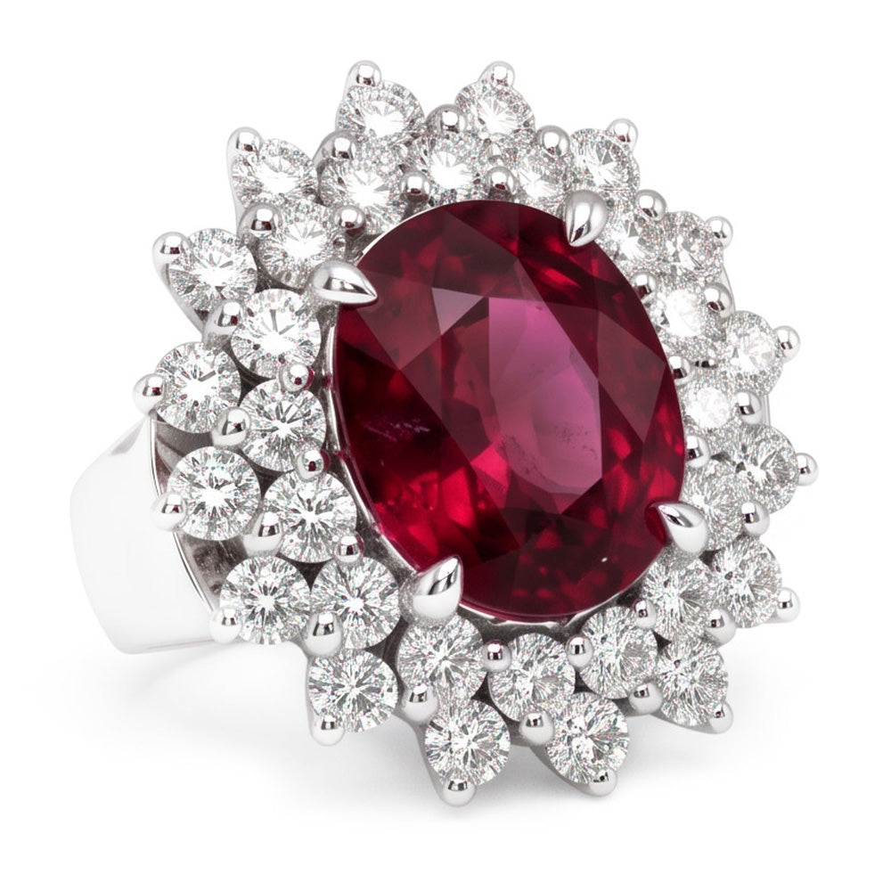 Anello Anniversario con Diamante Naturale Autentico ( non creato in laboratorio ) e Tormalina Taglio Ovale Rosso 6 Carati