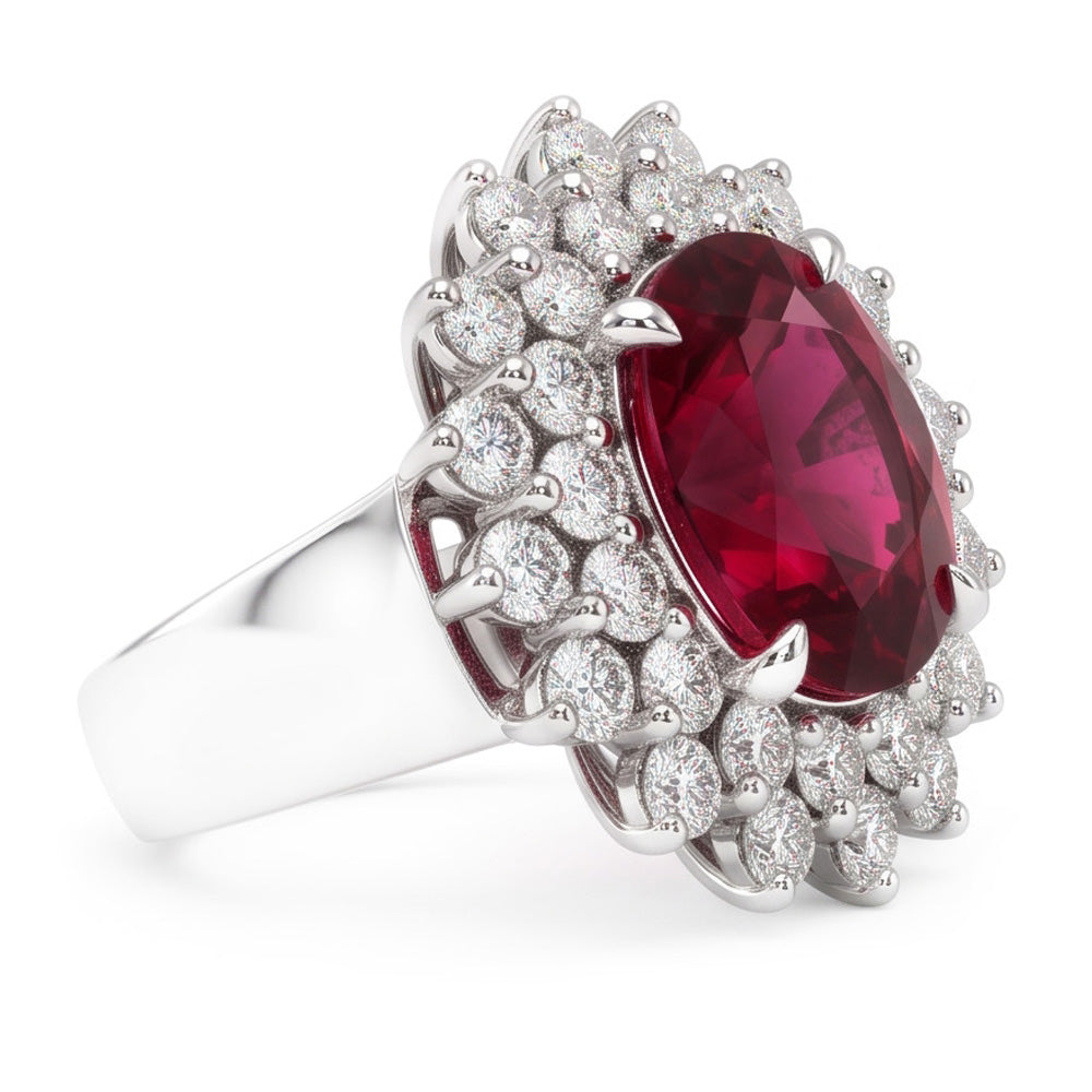 Anello Anniversario con Diamante Naturale Autentico ( non creato in laboratorio ) e Tormalina Taglio Ovale Rosso 6 Carati
