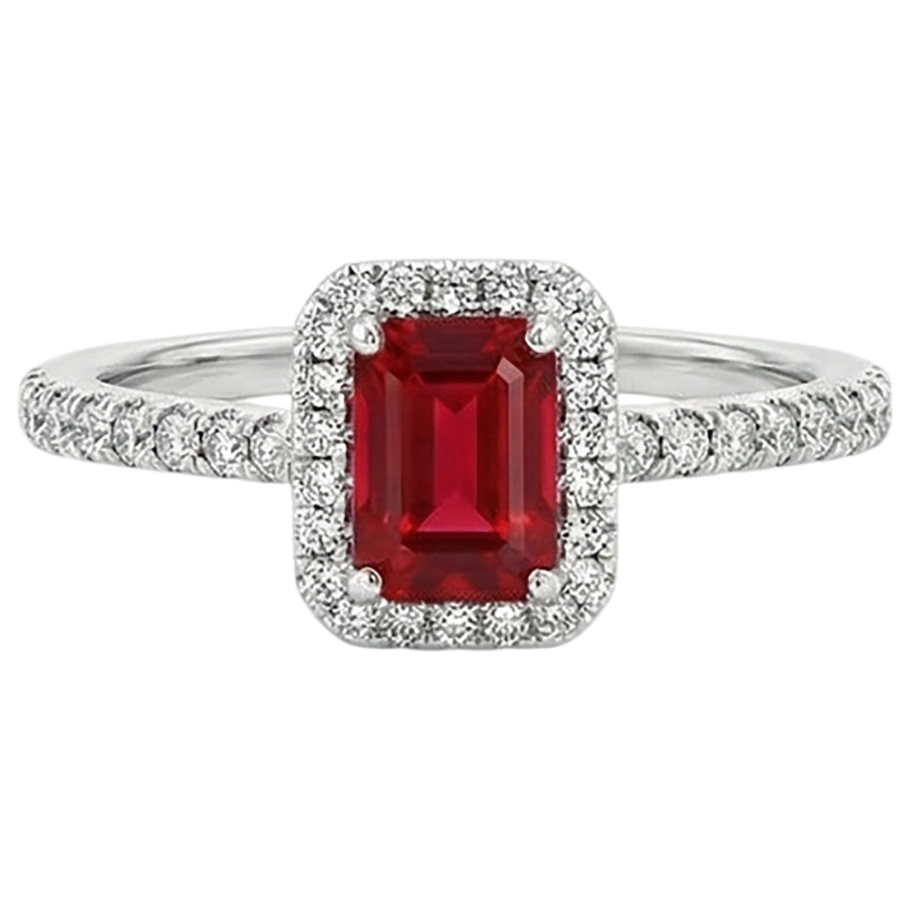 Anello Anniversario con Diamante Rosso Rubino Taglio Smeraldo 2.30 Carati