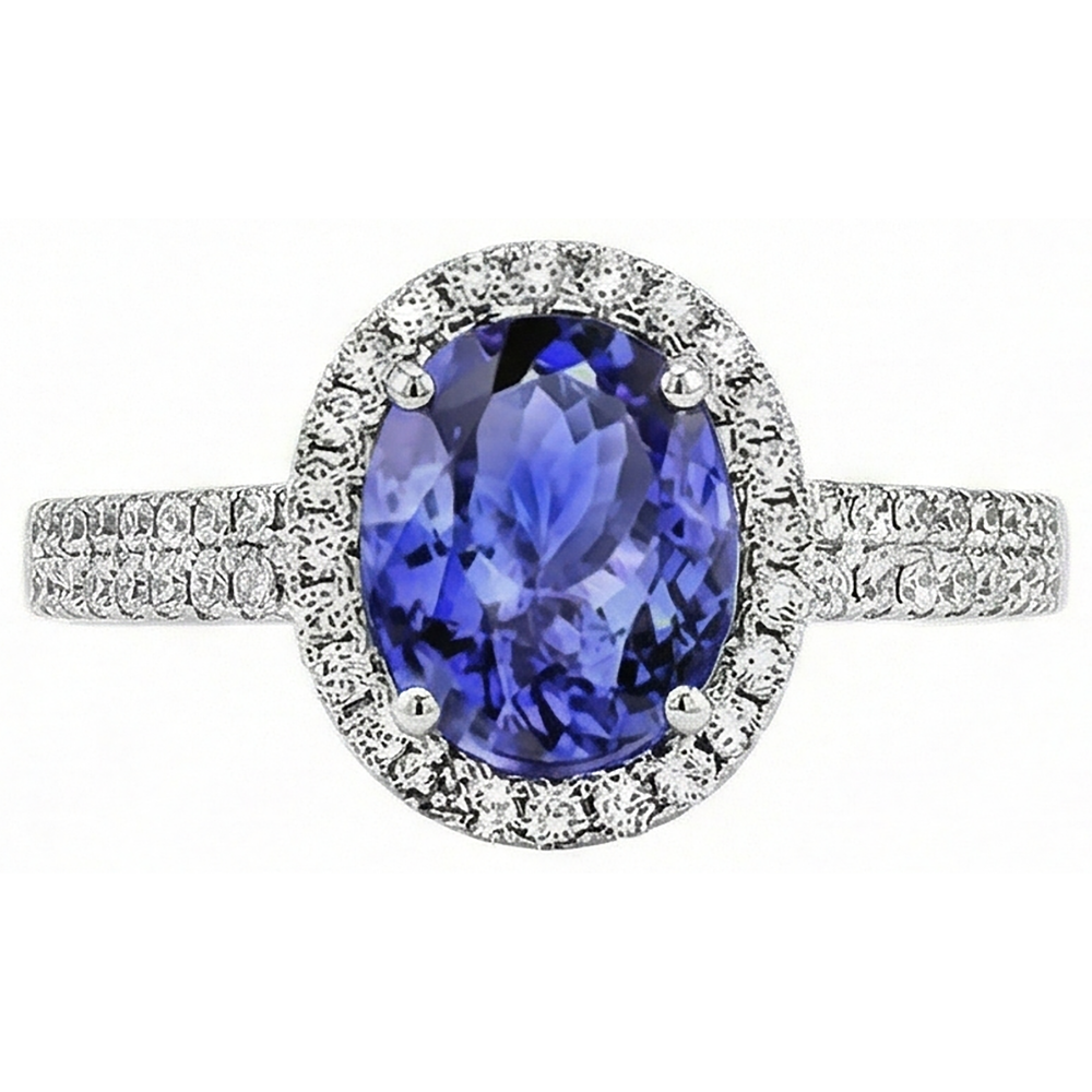 Anello Anniversario con Diamante Naturale Autentico ( non creato in laboratorio ) Tanzanite Ovale 5,60 Carati Oro Bianco 14K