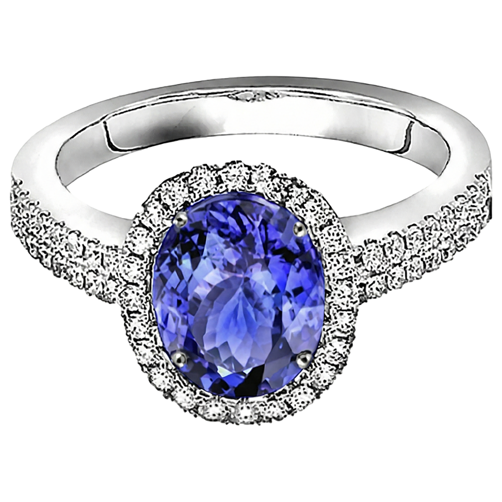 Anello Anniversario con Diamante Naturale Autentico ( non creato in laboratorio ) Tanzanite Ovale 5,60 Carati Oro Bianco 14K