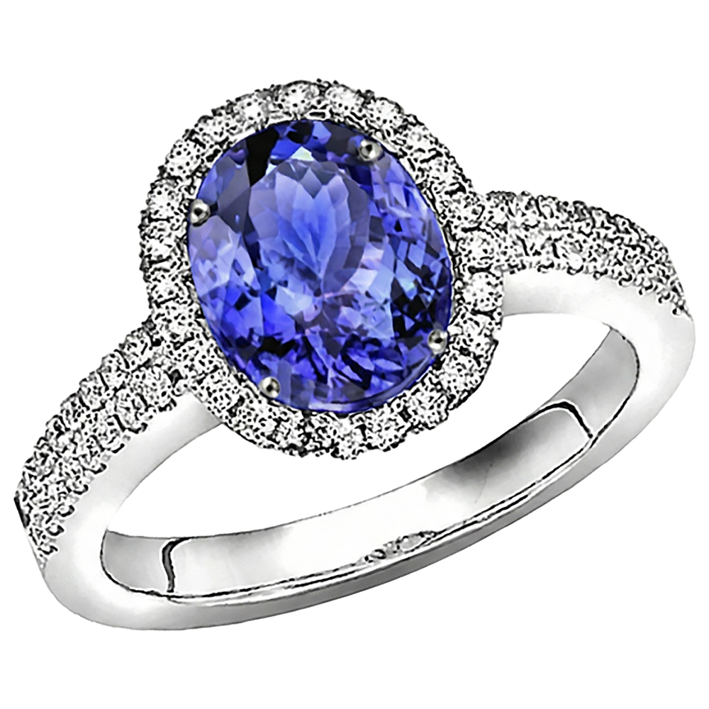 Anello Anniversario con Diamante Naturale Autentico ( non creato in laboratorio ) Tanzanite Ovale 5,60 Carati Oro Bianco 14K