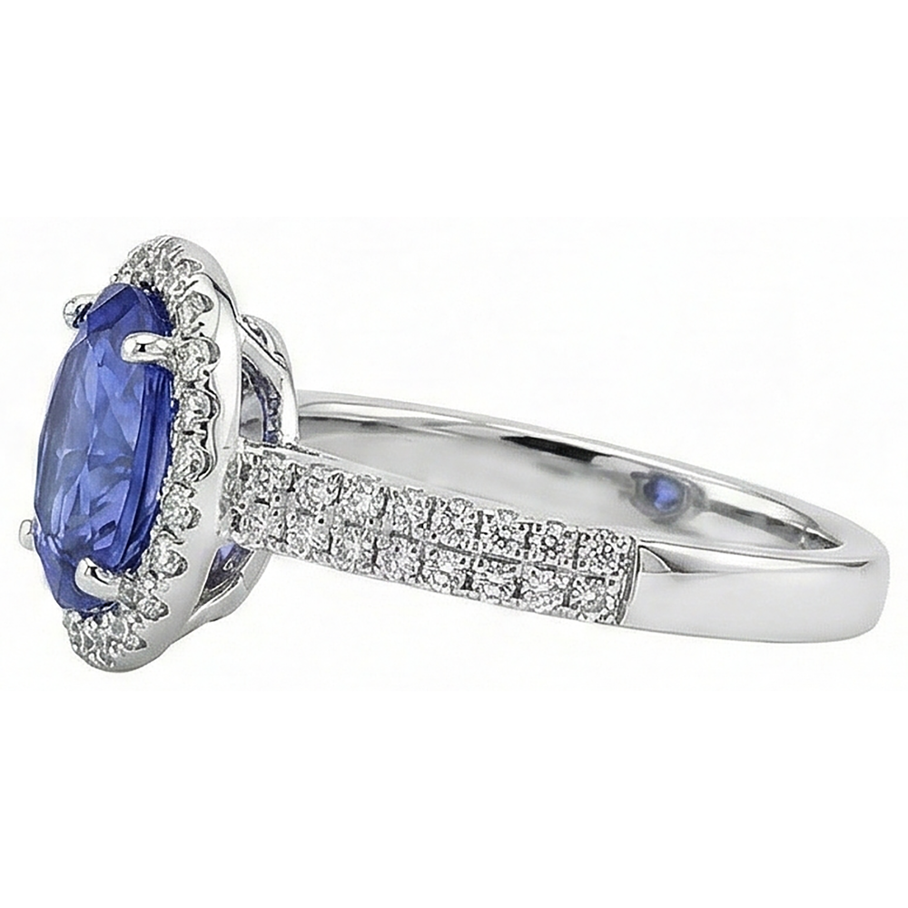 Anello Anniversario con Diamante Naturale Autentico ( non creato in laboratorio ) Tanzanite Ovale 5,60 Carati Oro Bianco 14K