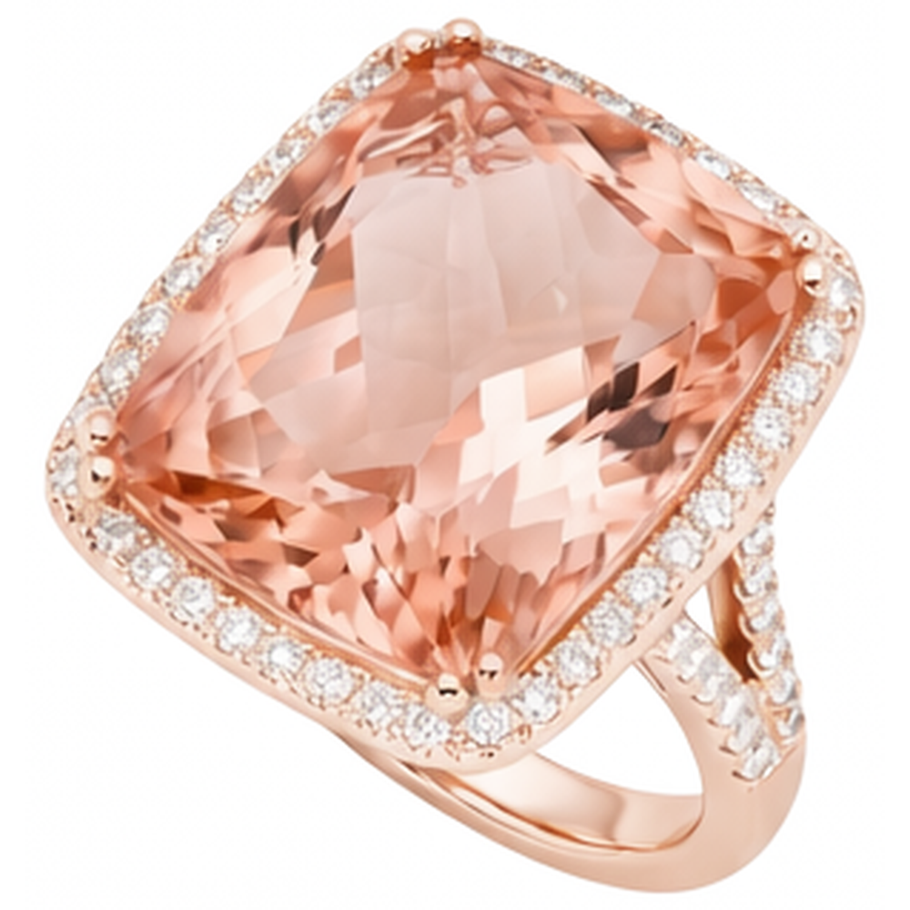 Anello Anniversario con Morganite e Diamanti 17 Ct Oro Rosa 14K