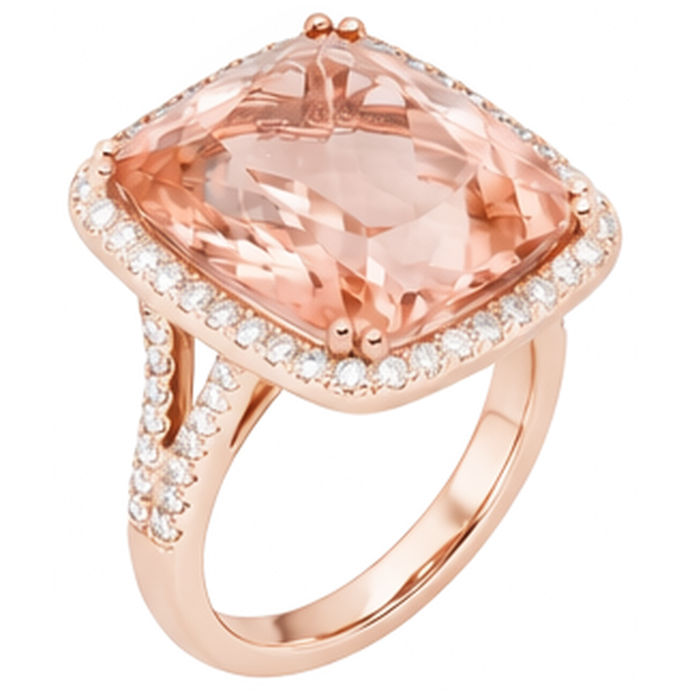 Anello Anniversario con Morganite e Diamanti 17 Ct Oro Rosa 14K