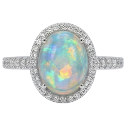 Anello Anniversario con Opale E Diamanti 11.20 Carati Oro Bianco 14K