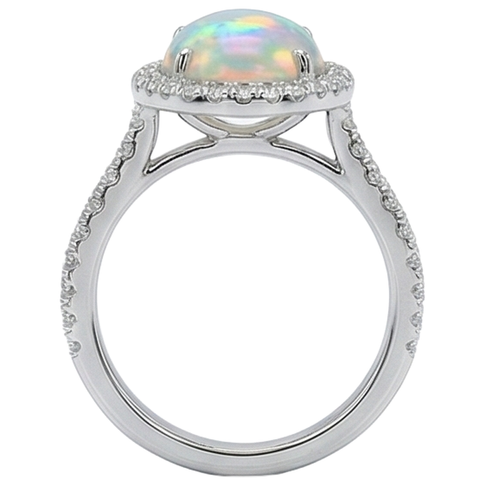 Anello Anniversario con Opale E Diamanti 11.20 Carati Oro Bianco 14K