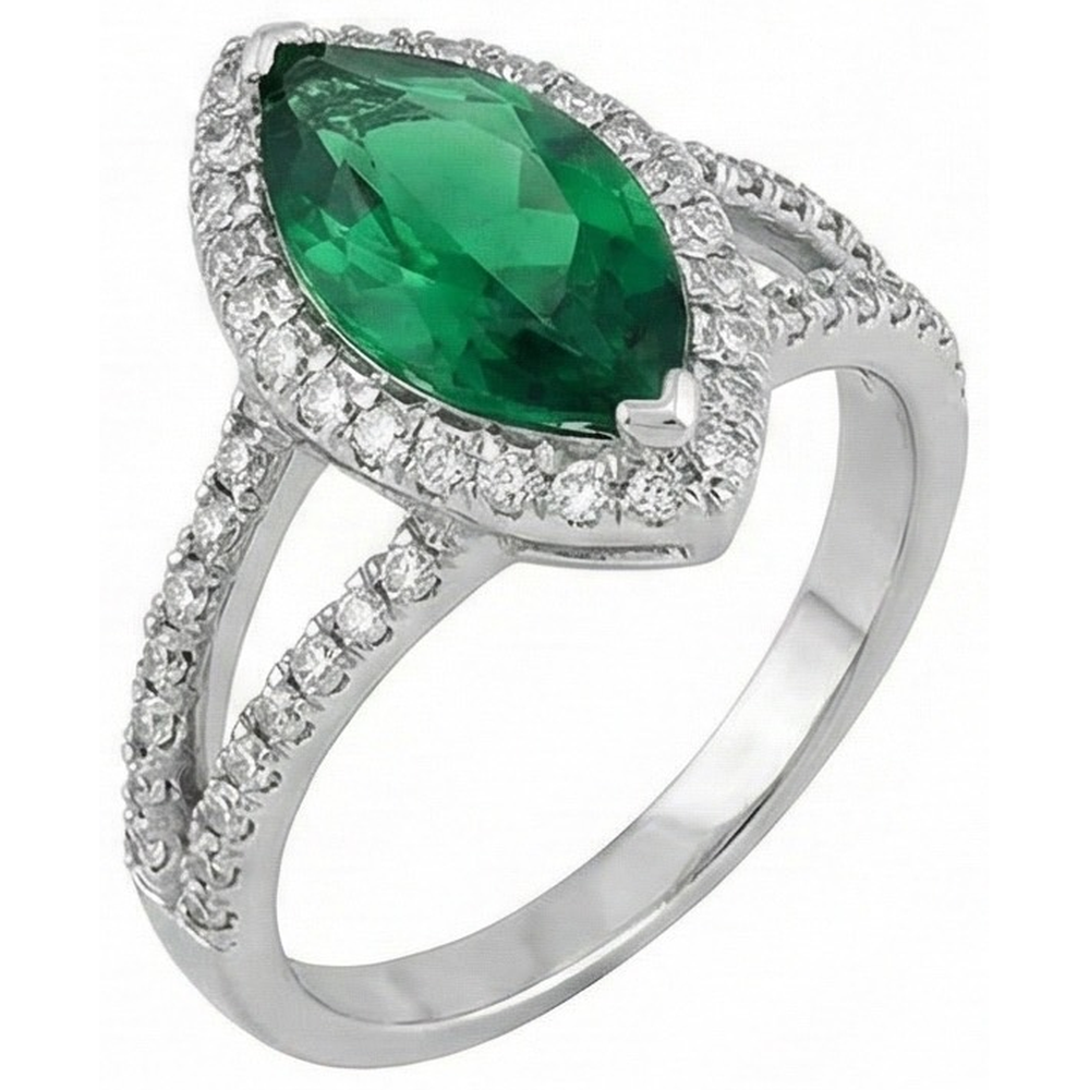 Anello Anniversario con Smeraldo Verde Taglio Marquise & Diamante Rotondo 6.50 Carati