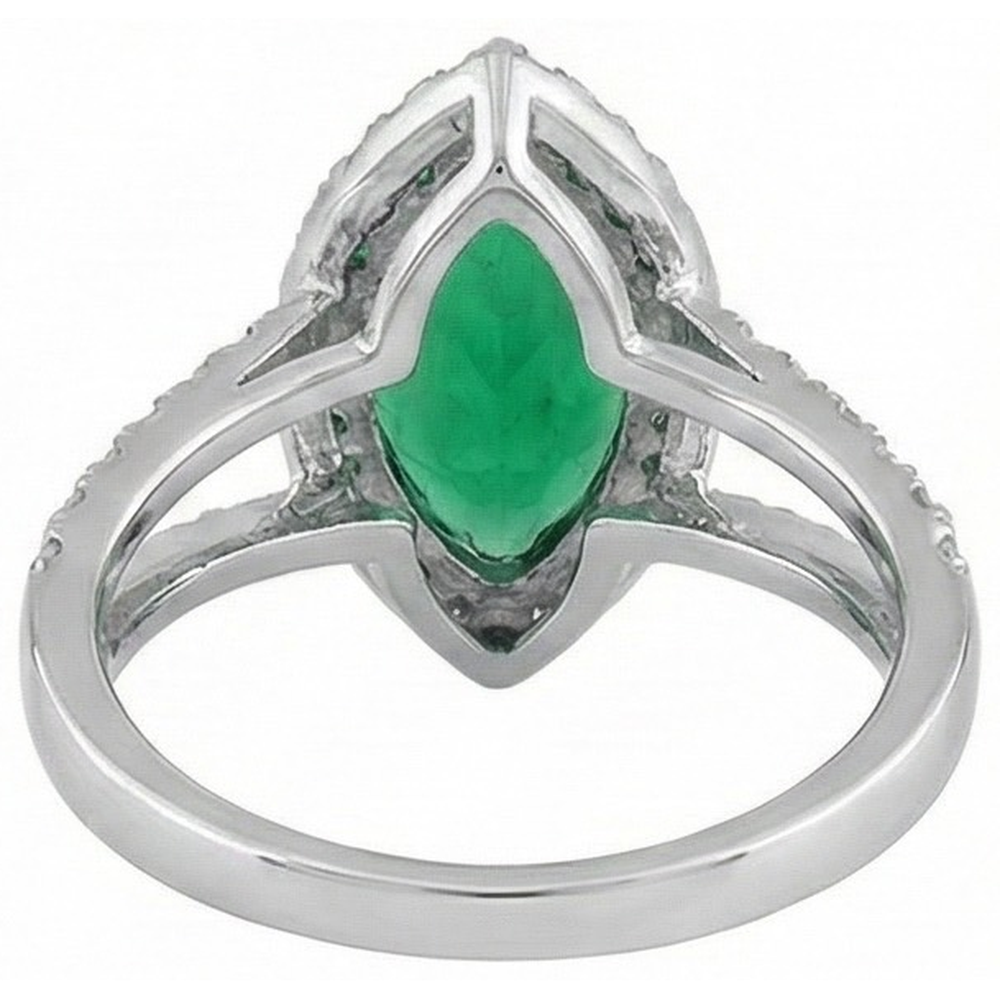 Anello Anniversario con Smeraldo Verde Taglio Marquise & Diamante Rotondo 6.50 Carati