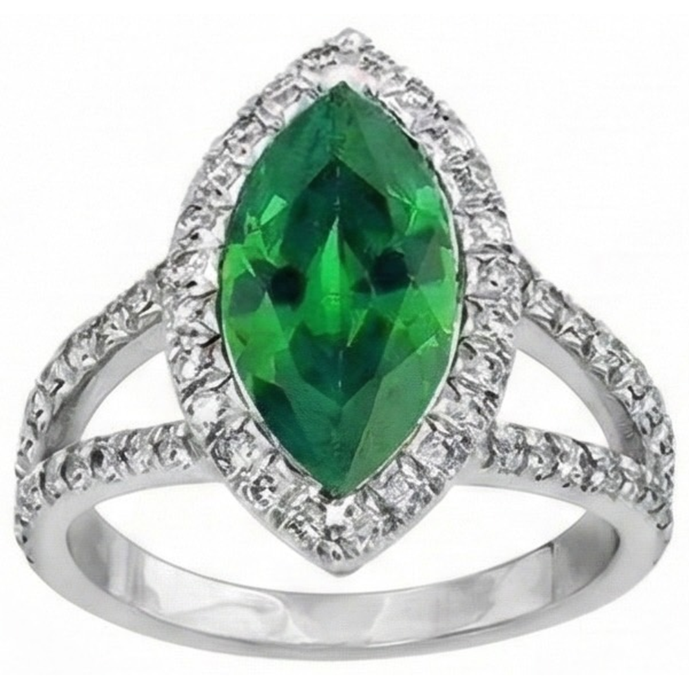 Anello Anniversario con Smeraldo Verde Taglio Marquise & Diamante Rotondo 6.50 Carati