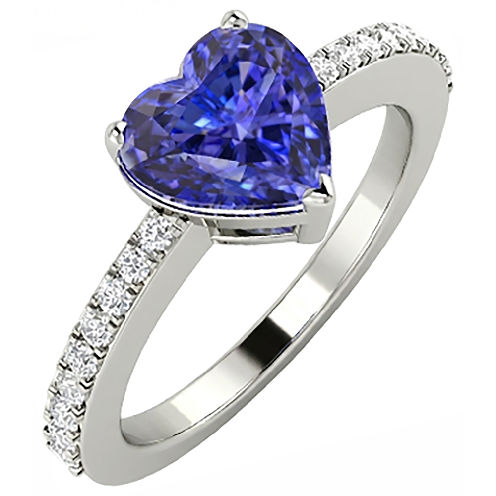 Anello Anniversario con Tanzanite Blu Taglio Cuore 2 Carati E Diamanti Naturali Autentici ( non creati in laboratorio )