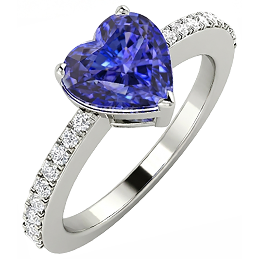 Anello Anniversario con Tanzanite Blu Taglio Cuore 2 Carati E Diamanti Naturali Autentici ( non creati in laboratorio )