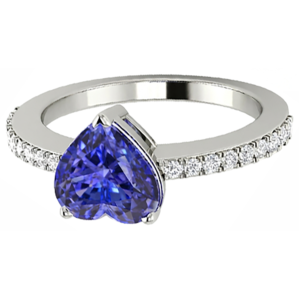 Anello Anniversario con Tanzanite Blu Taglio Cuore 2 Carati E Diamanti Naturali Autentici ( non creati in laboratorio )