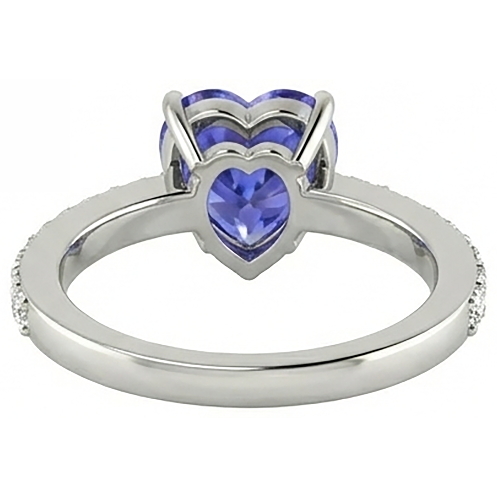 Anello Anniversario con Tanzanite Blu Taglio Cuore 2 Carati E Diamanti Naturali Autentici ( non creati in laboratorio )