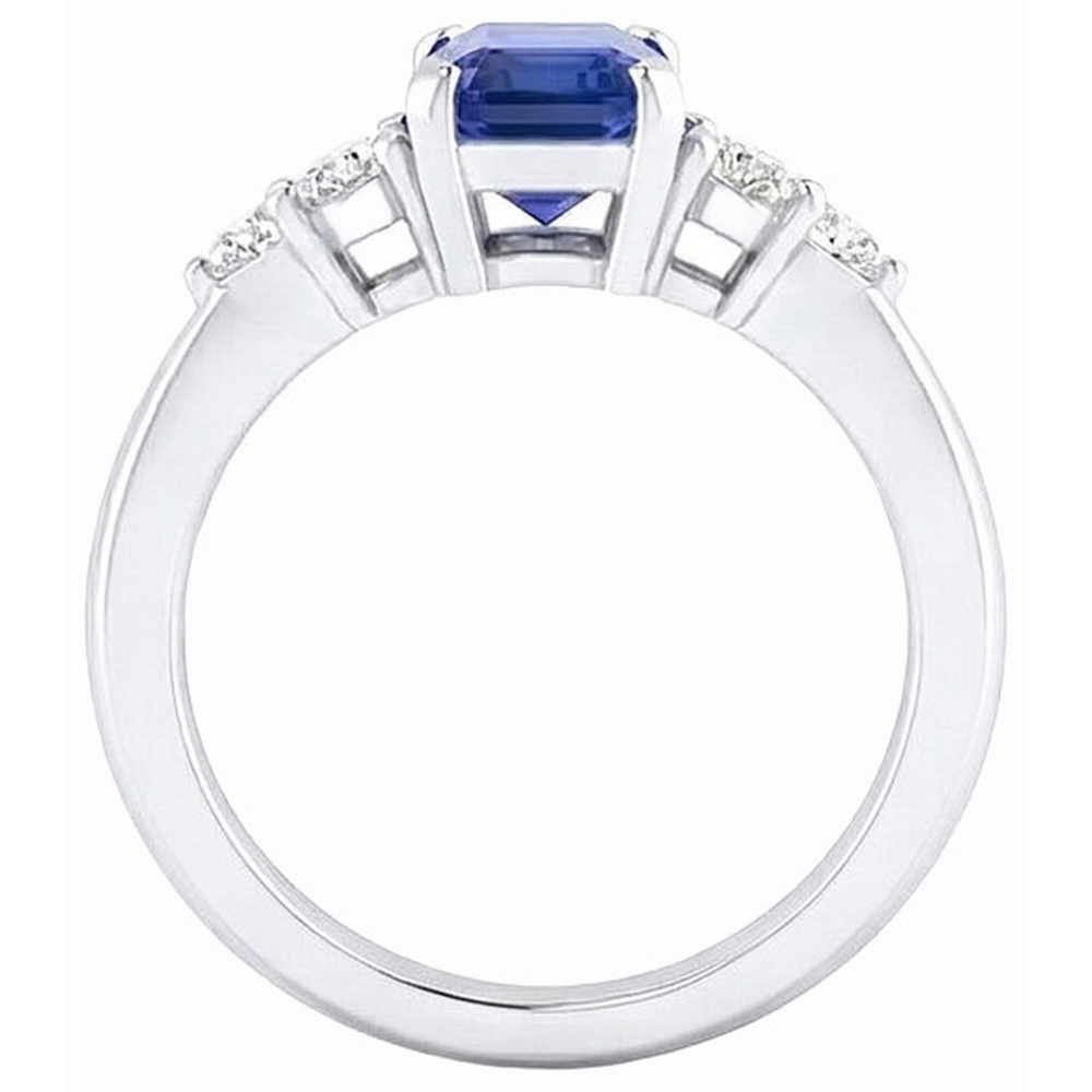 Anello Anniversario con Zaffiro Blu Carati 1.75 e Diamante Naturale Autentico ( non creato in laboratorio ) Rotondo Con Gambo Conico