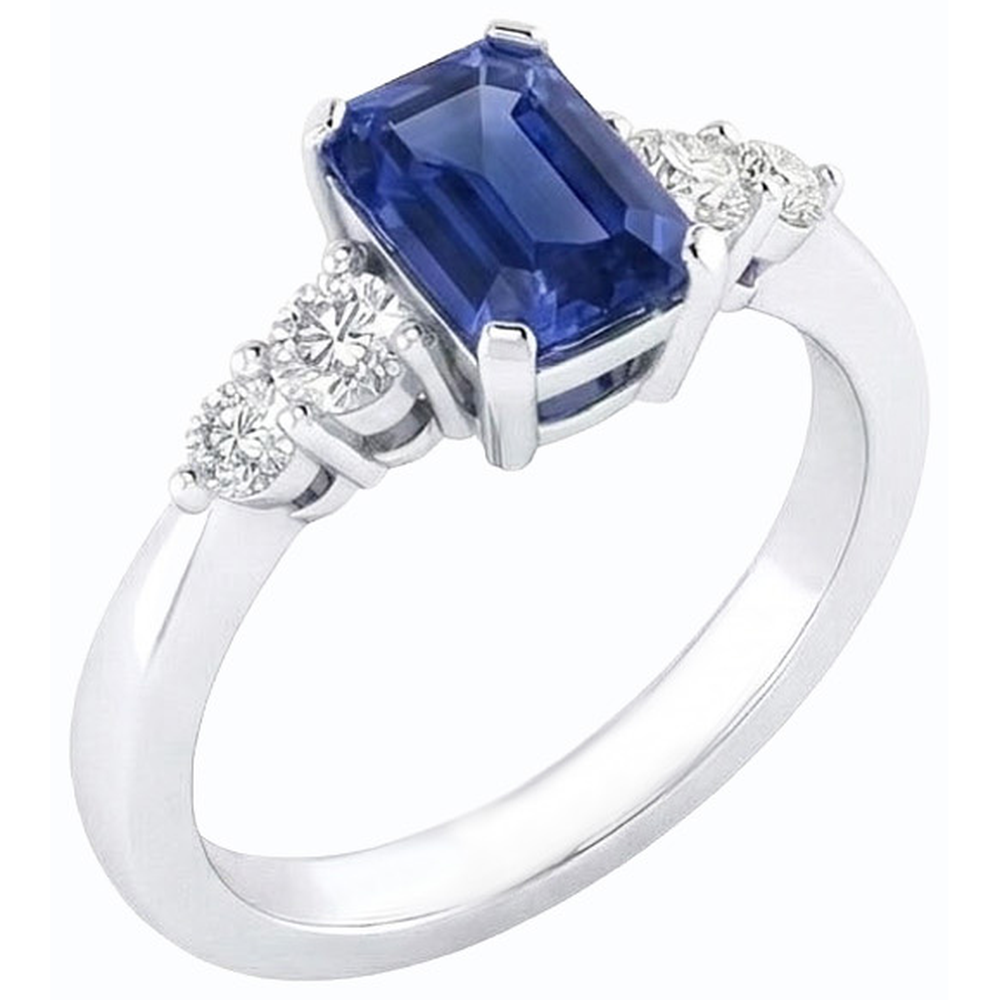 Anello Anniversario con Zaffiro Blu Carati 1.75 e Diamante Naturale Autentico ( non creato in laboratorio ) Rotondo Con Gambo Conico