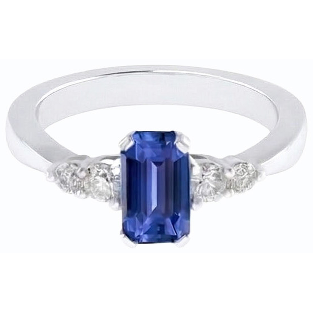 Anello Anniversario con Zaffiro Blu Carati 1.75 e Diamante Naturale Autentico ( non creato in laboratorio ) Rotondo Con Gambo Conico