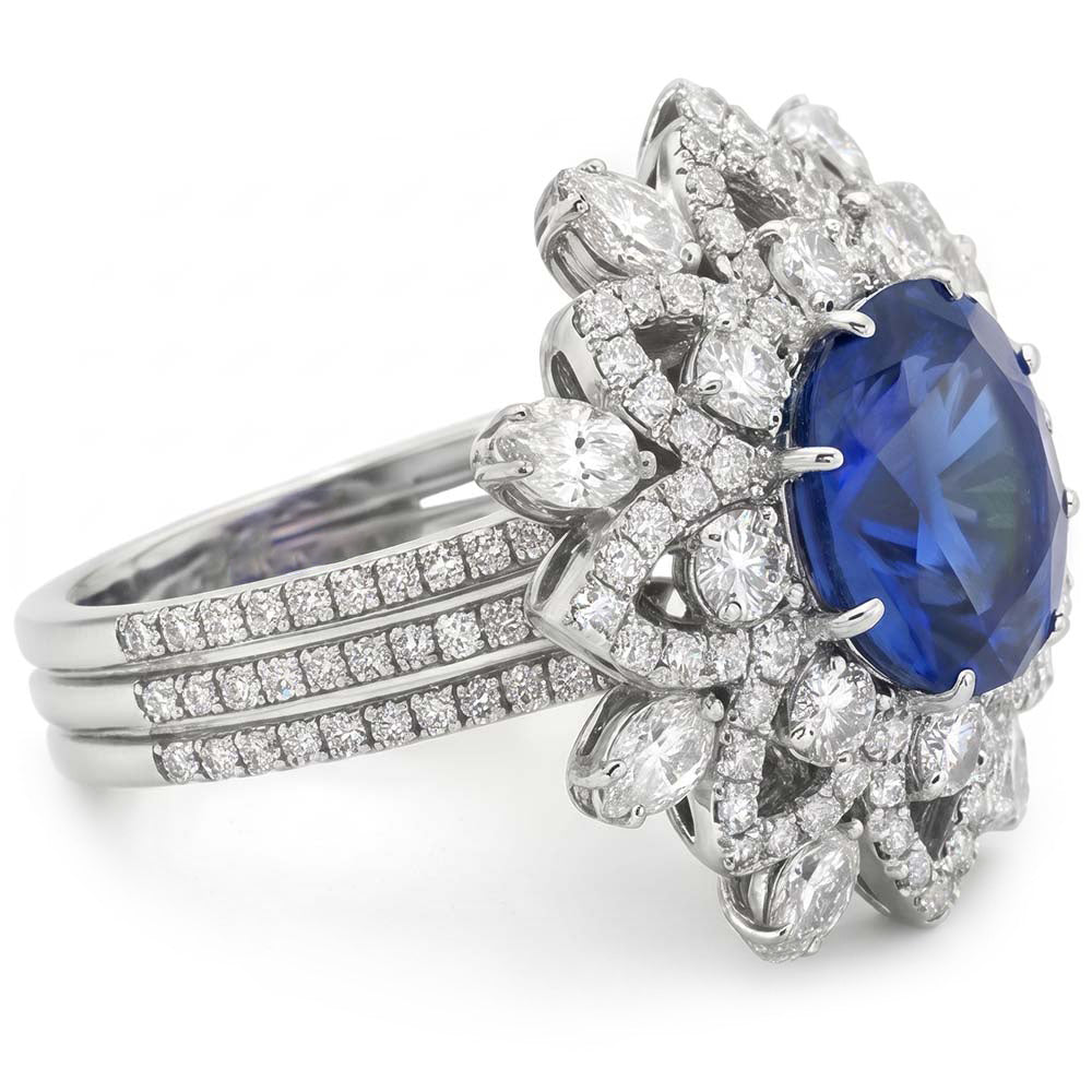 Anello Anniversario con Zaffiro Blu Diamanti 9.75 Carati Oro Bianco 14K