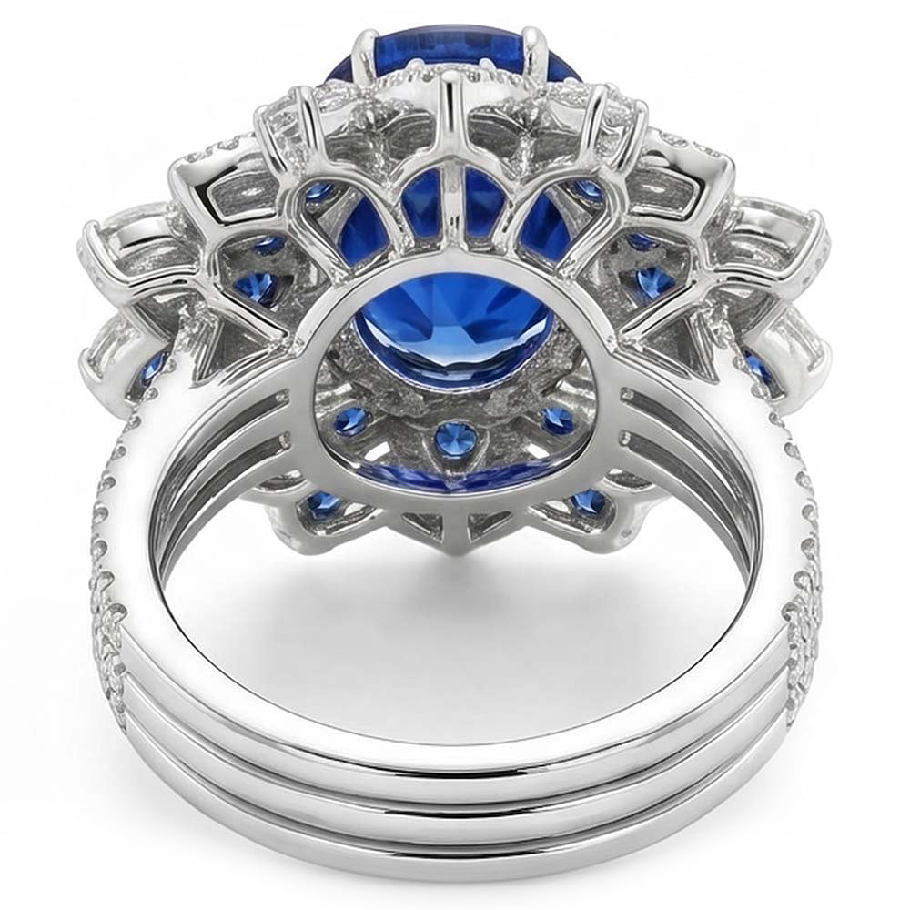 Anello Anniversario con Zaffiro Blu Diamanti 9.75 Carati Oro Bianco 14K
