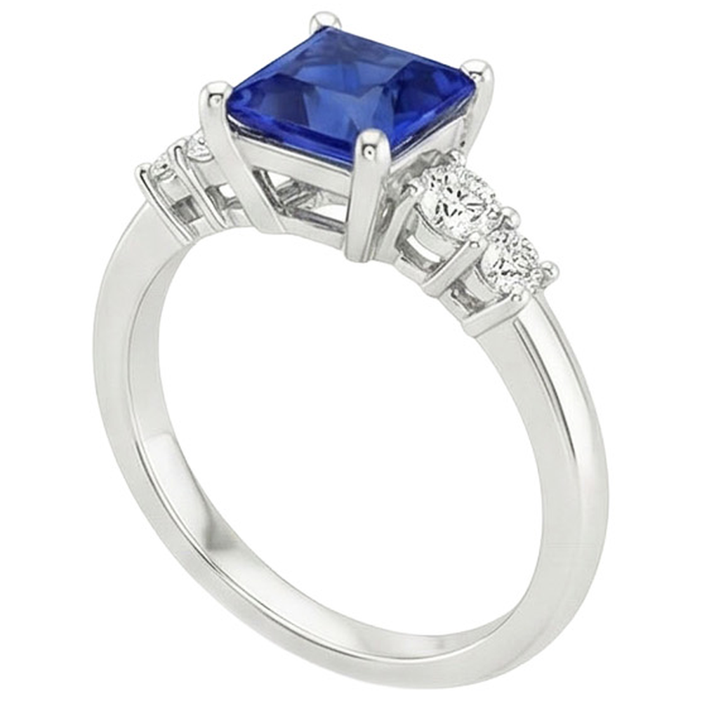 Anello Anniversario con Zaffiro Blu Taglio Princess Cinque Pietre 5.50 Carati