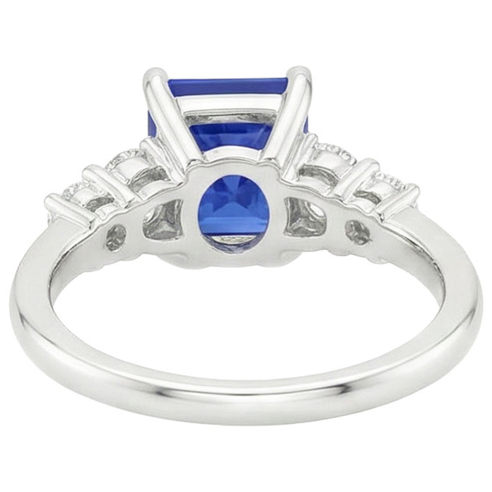 Anello Anniversario con Zaffiro Blu Taglio Princess Cinque Pietre 5.50 Carati