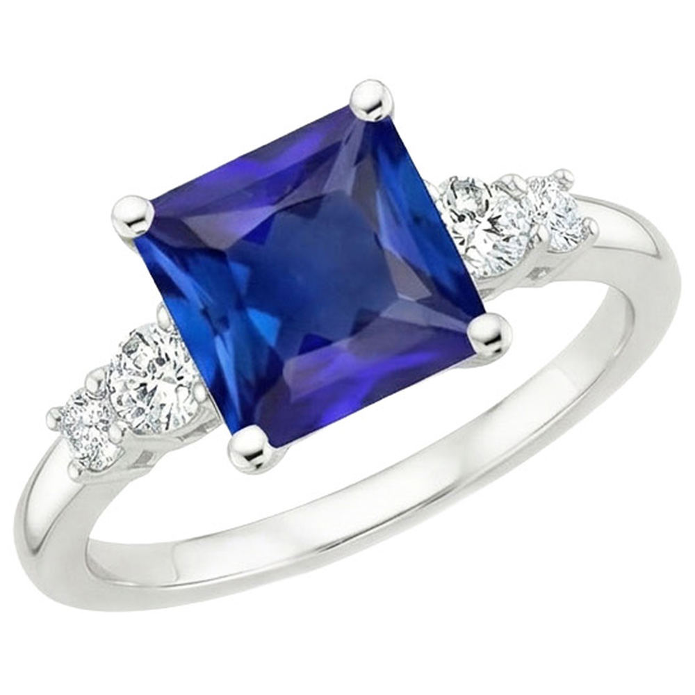 Anello Anniversario con Zaffiro Blu Taglio Princess Cinque Pietre 5.50 Carati