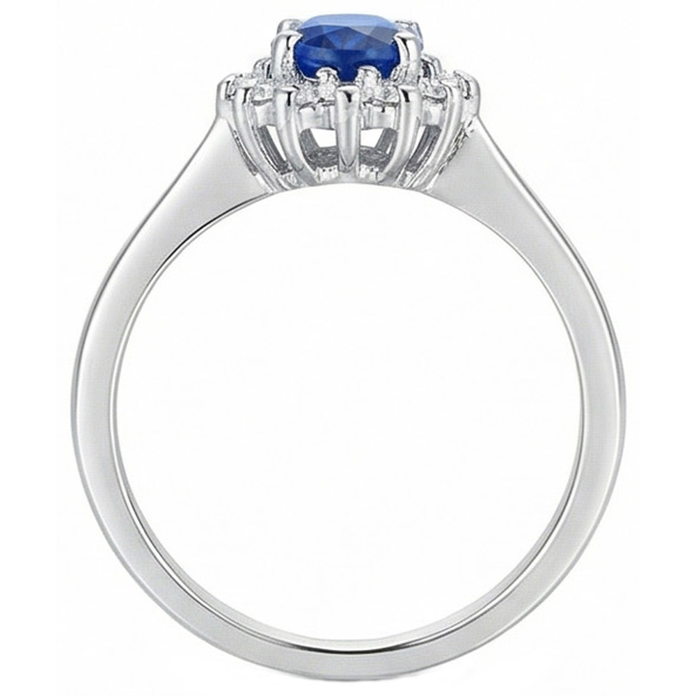 Anello Anniversario con Zaffiro Ceylon 2 Ct e Diamante Naturale Autentico ( non creato in laboratorio ) Oro bianco 14K