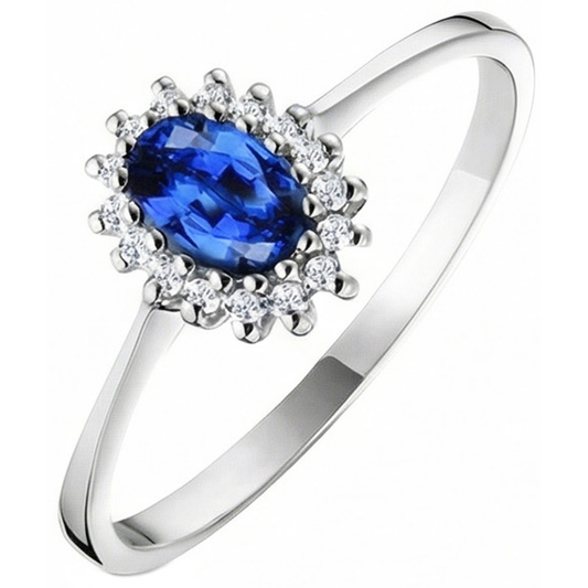 Anello Anniversario con Zaffiro Ceylon 2 Ct e Diamante Naturale Autentico ( non creato in laboratorio ) Oro bianco 14K