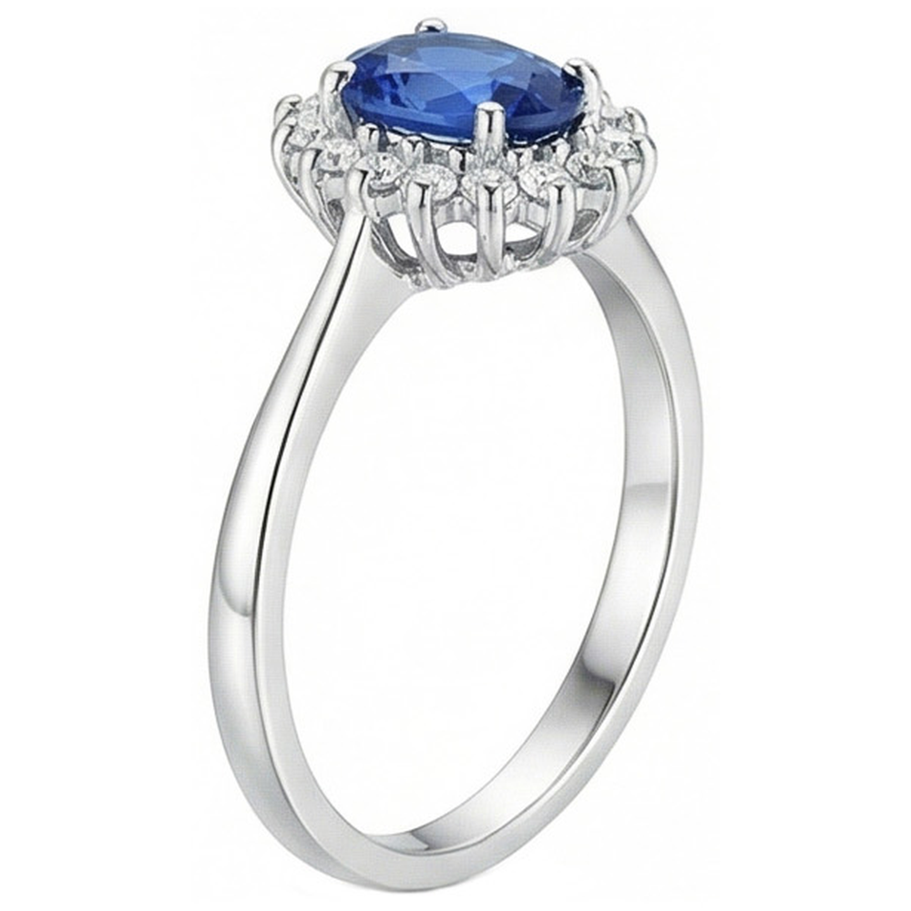 Anello Anniversario con Zaffiro Ceylon 2 Ct e Diamante Naturale Autentico ( non creato in laboratorio ) Oro bianco 14K