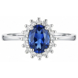 Anello Anniversario con Zaffiro Ceylon 2 Ct e Diamante Naturale Autentico ( non creato in laboratorio ) Oro bianco 14K