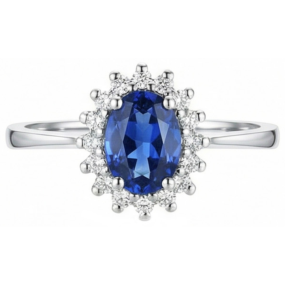 Anello Anniversario con Zaffiro Ceylon 2 Ct e Diamante Naturale Autentico ( non creato in laboratorio ) Oro bianco 14K