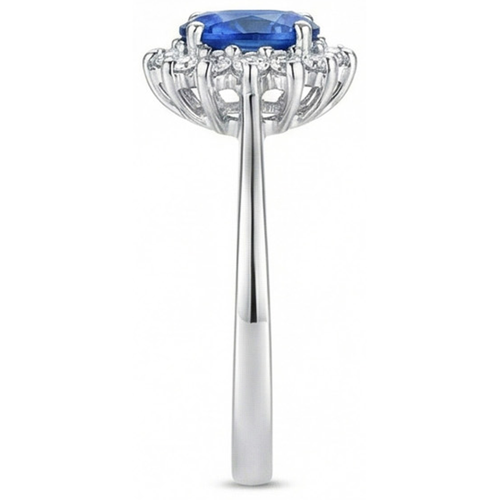 Anello Anniversario con Zaffiro Ceylon 2 Ct e Diamante Naturale Autentico ( non creato in laboratorio ) Oro bianco 14K