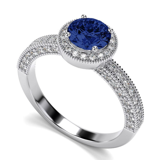 Anello Anniversario con Zaffiro Blu Ceylon E Diamanti Nuovo Oro Bianco 14K - harrychadent.it