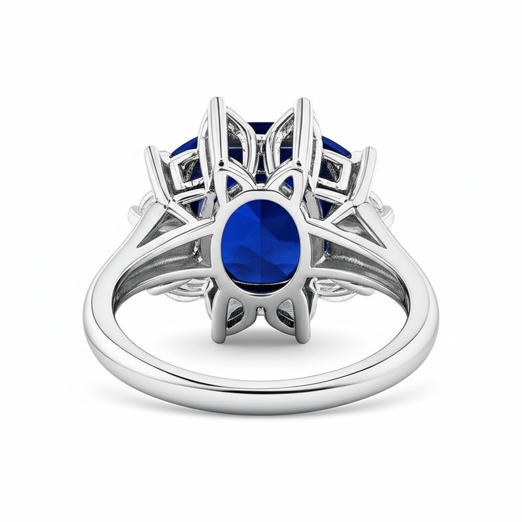 Anello Anniversario con Zaffiro Taglio Cuscino Con Diamanti 3.50 Ct Bianco