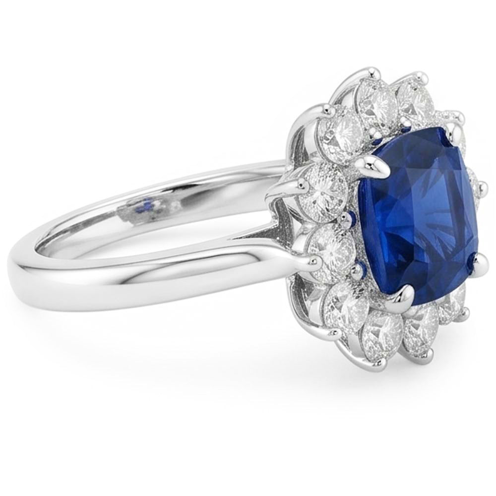 Anello Anniversario con Zaffiro Taglio Cuscino Con Diamanti 3.50 Ct Bianco