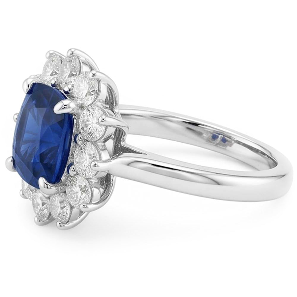Anello Anniversario con Zaffiro Taglio Cuscino Con Diamanti 3.50 Ct Bianco