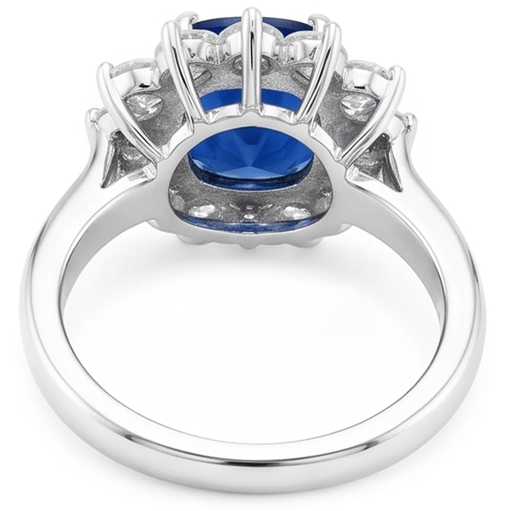 Anello Anniversario con Zaffiro Taglio Cuscino Con Diamanti 3.50 Ct Bianco