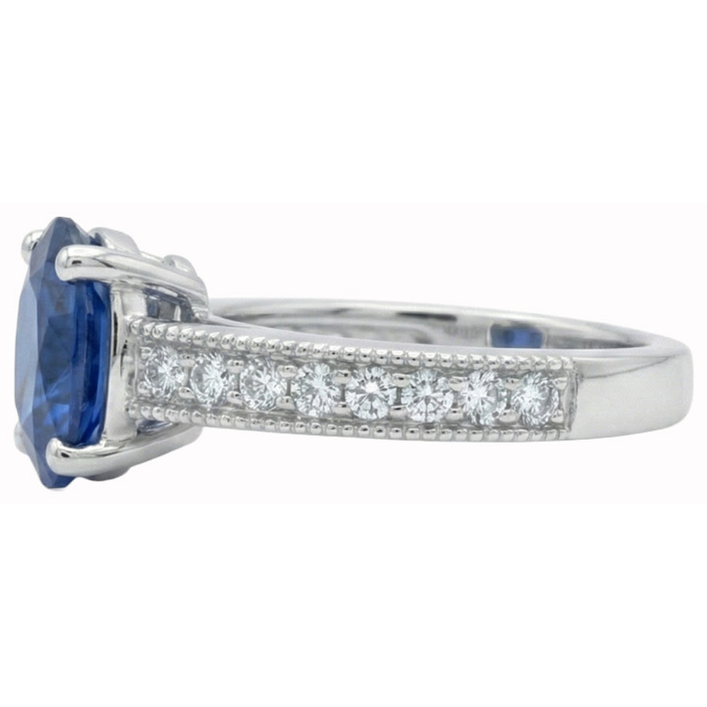 Anello Anniversario con Zaffiro di Ceylon E Diamanti Naturali Autentici ( non creati in laboratorio ) 2 Carati Oro Bianco 14K