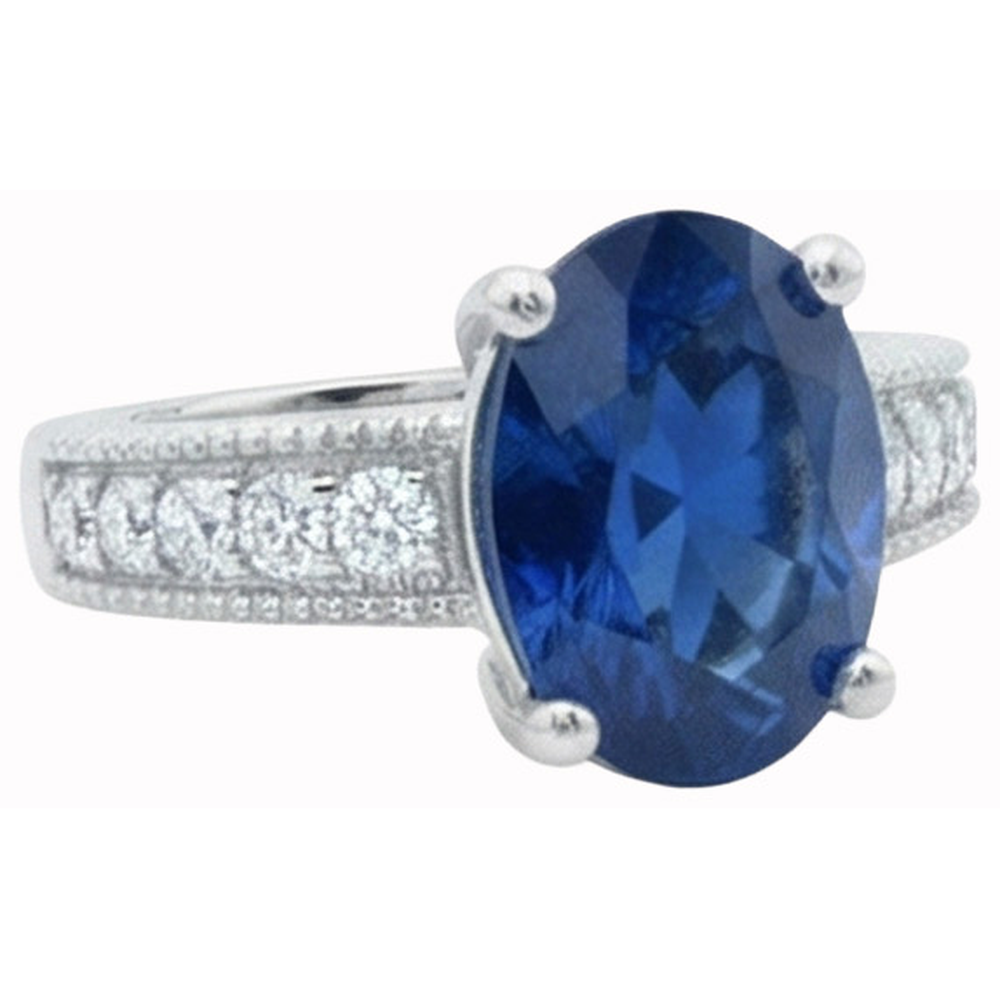 Anello Anniversario con Zaffiro di Ceylon E Diamanti Naturali Autentici ( non creati in laboratorio ) 2 Carati Oro Bianco 14K