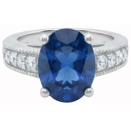 Anello Anniversario con Zaffiro di Ceylon E Diamanti Naturali Autentici ( non creati in laboratorio ) 2 Carati Oro Bianco 14K