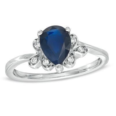 Anello Anniversario con Zaffiro Ceylon Taglio Pera E Diamanti 2.30 Ct 14K - harrychadent.it