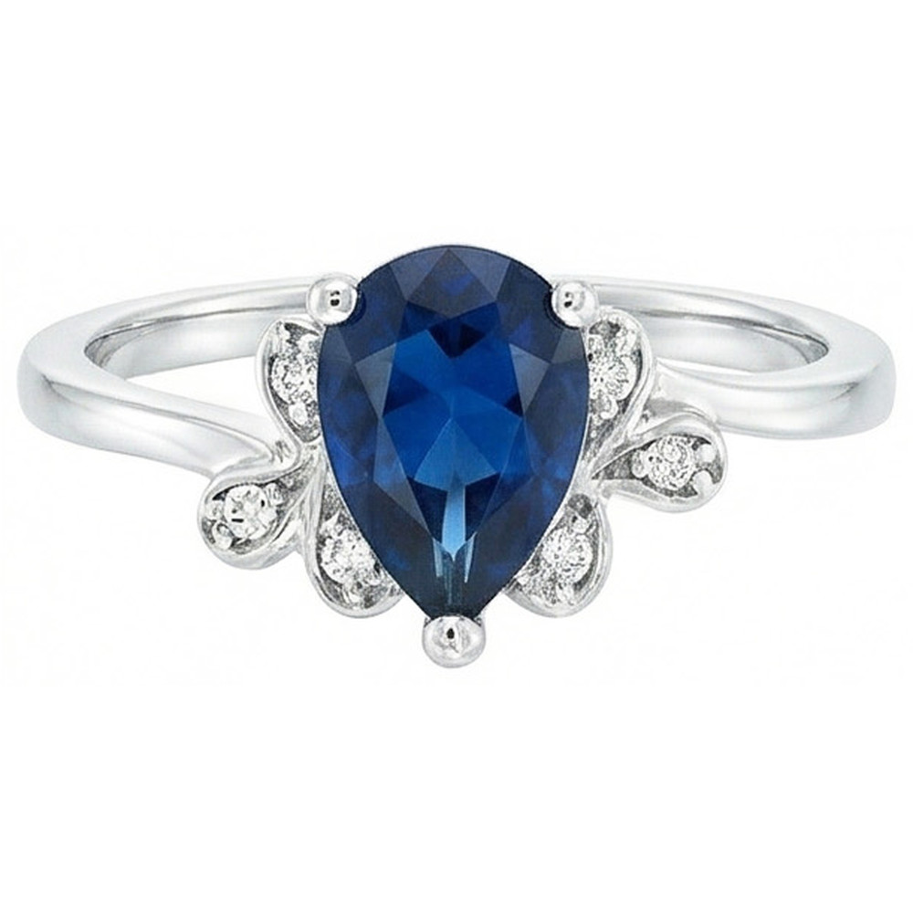 Anello Anniversario con Zaffiro di Ceylon Taglio Pera da 2,30 Carati e Diamanti Naturali Autentici ( non creati in laboratorio ) in Oro Bianco 14K
