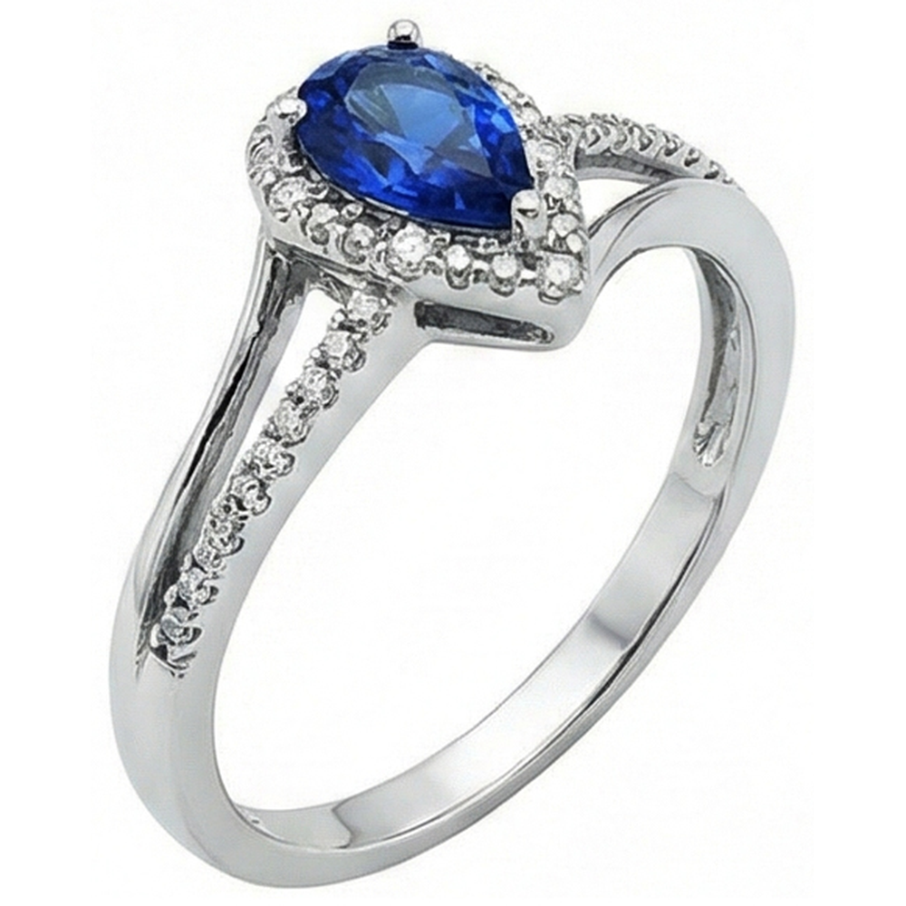 Anello Anniversario di diamanti con zaffiro di Ceylon Aaa a pera da 5.36 carati