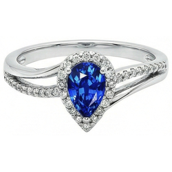 Anello Anniversario di diamanti con zaffiro di Ceylon Aaa a pera da 5.36 carati