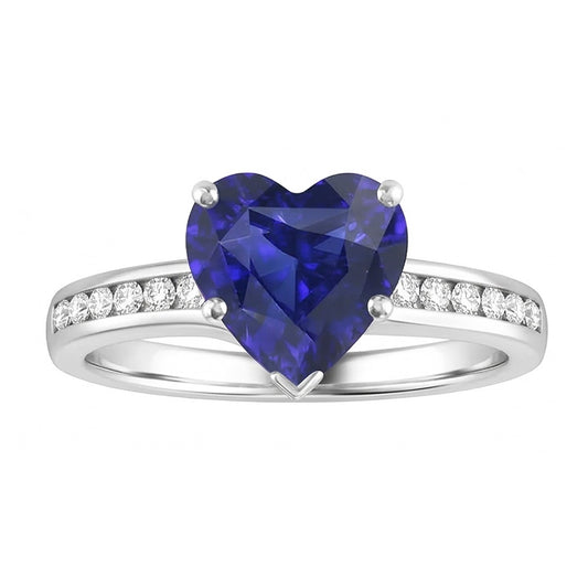 Anello Anniversario in Oro Cuore Zaffiro di Ceylon e Diamante Naturale Autentico ( non creato in laboratorio ) 4 Carati